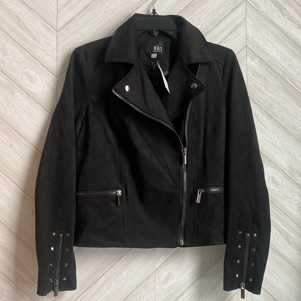 NEW Kut from the Kloth Marlowe faux suede Moto jacket black xs